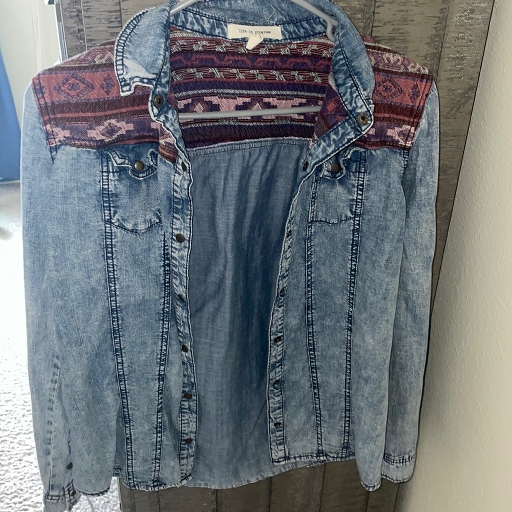 Snap button up jean shirt